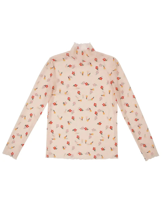 Floral Shirt, Layering Top, High Neck Lace Blouse