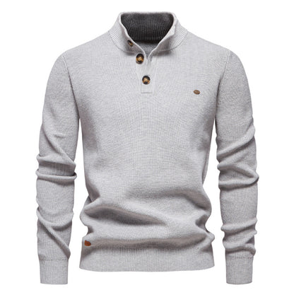 Men's Zipper Stand Collar Knitted Sweater Fashion Slim Solid Color Long Sleeve Half Turtleneck Top Men's Clothing