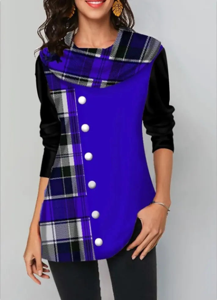 Plaid Button Sweatshirt with Long Sleeve T-Shirt