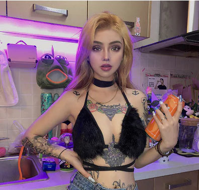 Harajuku Style Cute Plush Crop Top with Backless Design