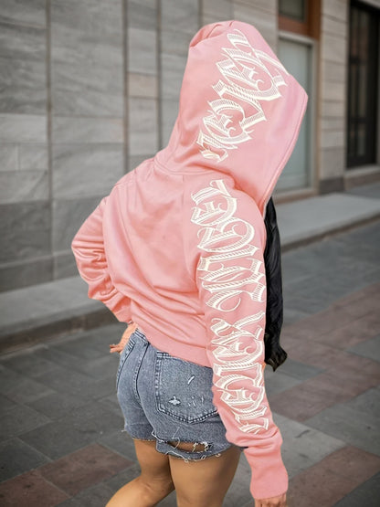 2025 New Letter Printed Long Sleeve Zipper Hoodie, Gothic Punk Hoodie