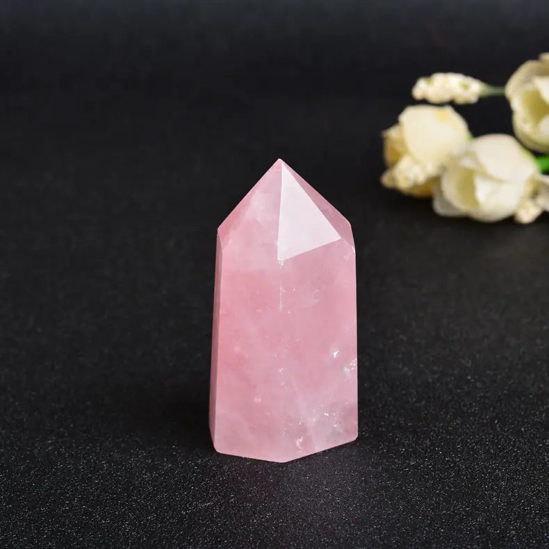 Natural Pink Crystal Hexagonal Prism Feng Shui Decor