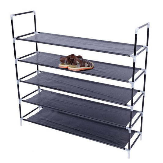Simple Assembly 5 Tiers Non-woven Fabric Shoe Rack With Handle Black