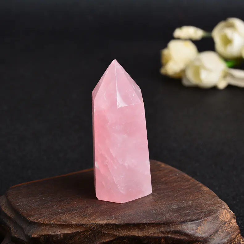 Natural Pink Crystal Hexagonal Prism Feng Shui Decor