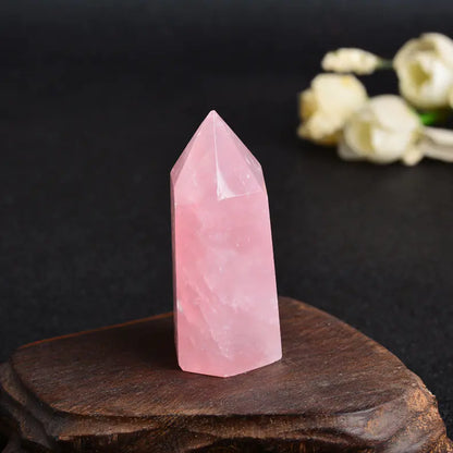 Natural Pink Crystal Hexagonal Prism Feng Shui Decor