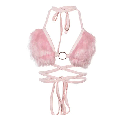 Harajuku Style Cute Plush Crop Top with Backless Design