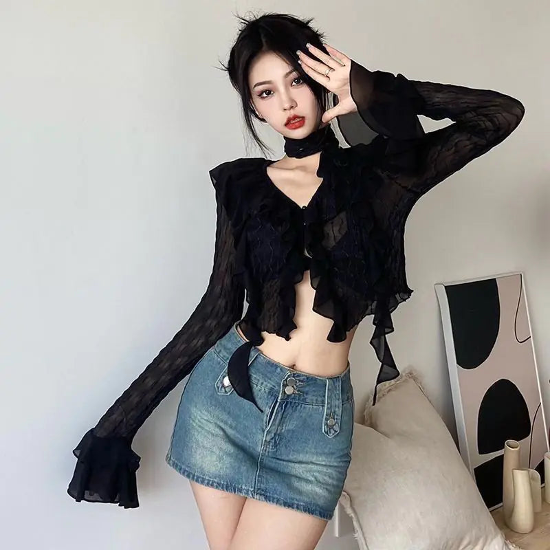 Floral Shirt, Layering Top, High Neck Lace Blouse