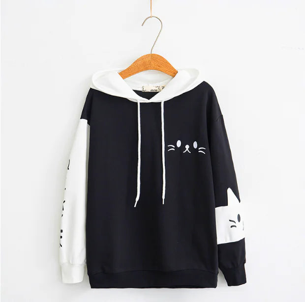 Japanese Style Cartoon Printed Hooded Sweatshirt for Women