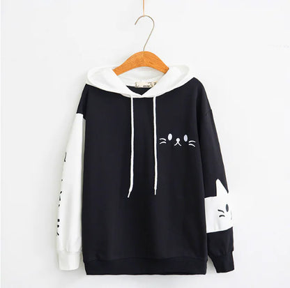 Japanese Style Cartoon Printed Hooded Sweatshirt for Women