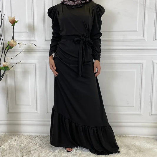 Muslim Dress with Asymmetrical Hem and Pleats