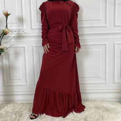 Muslim Dress with Asymmetrical Hem and Pleats