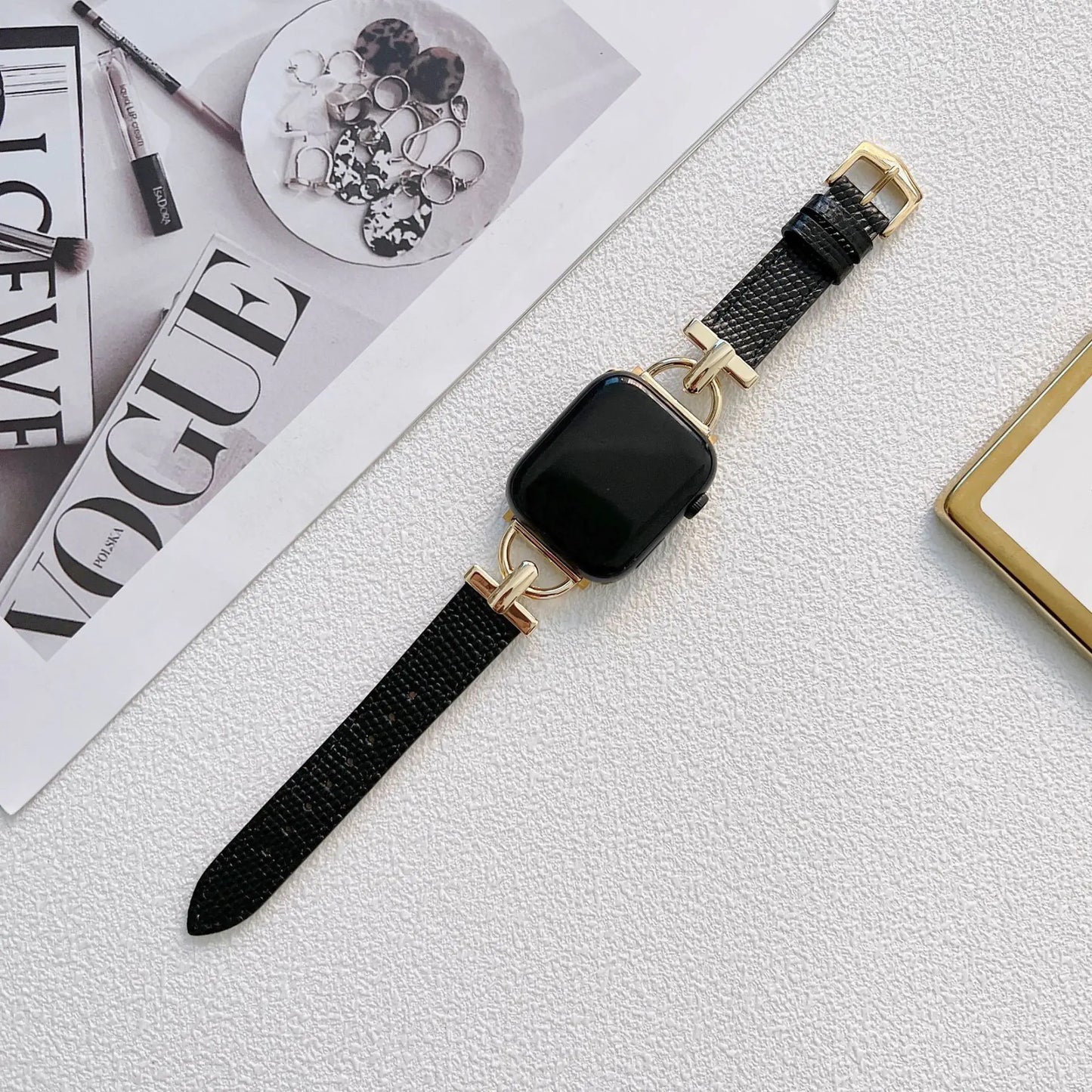 Personalized D-shaped Steel Leather Watch Strap