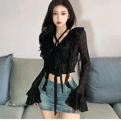 Floral Shirt, Layering Top, High Neck Lace Blouse