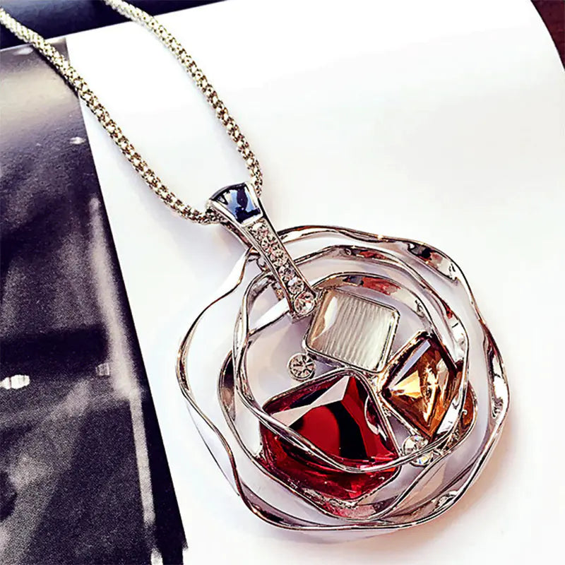 Layered Flower Crystal Necklace for Sweater Outfits