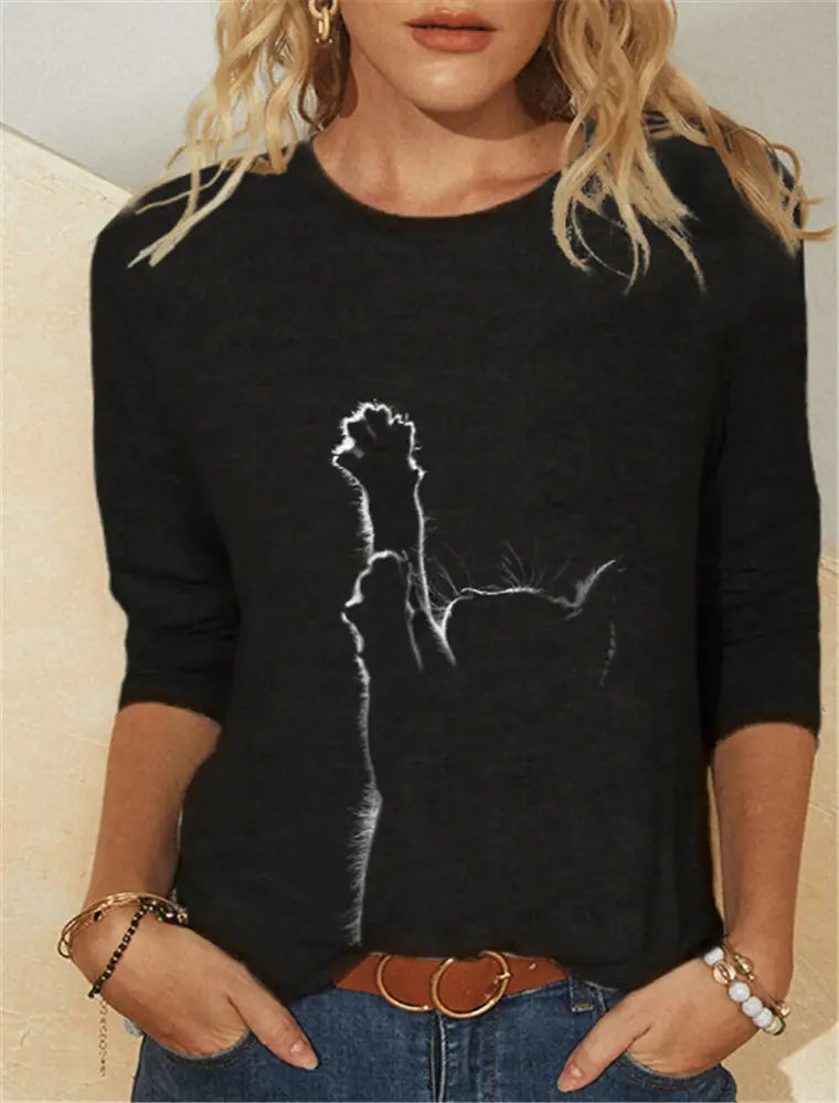Knit Long Sleeve Animal Print Casual Women's T-Shirt
