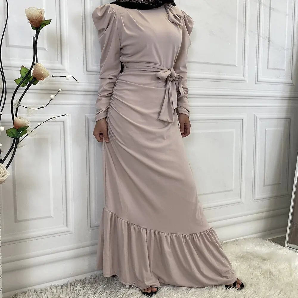Muslim Dress with Asymmetrical Hem and Pleats