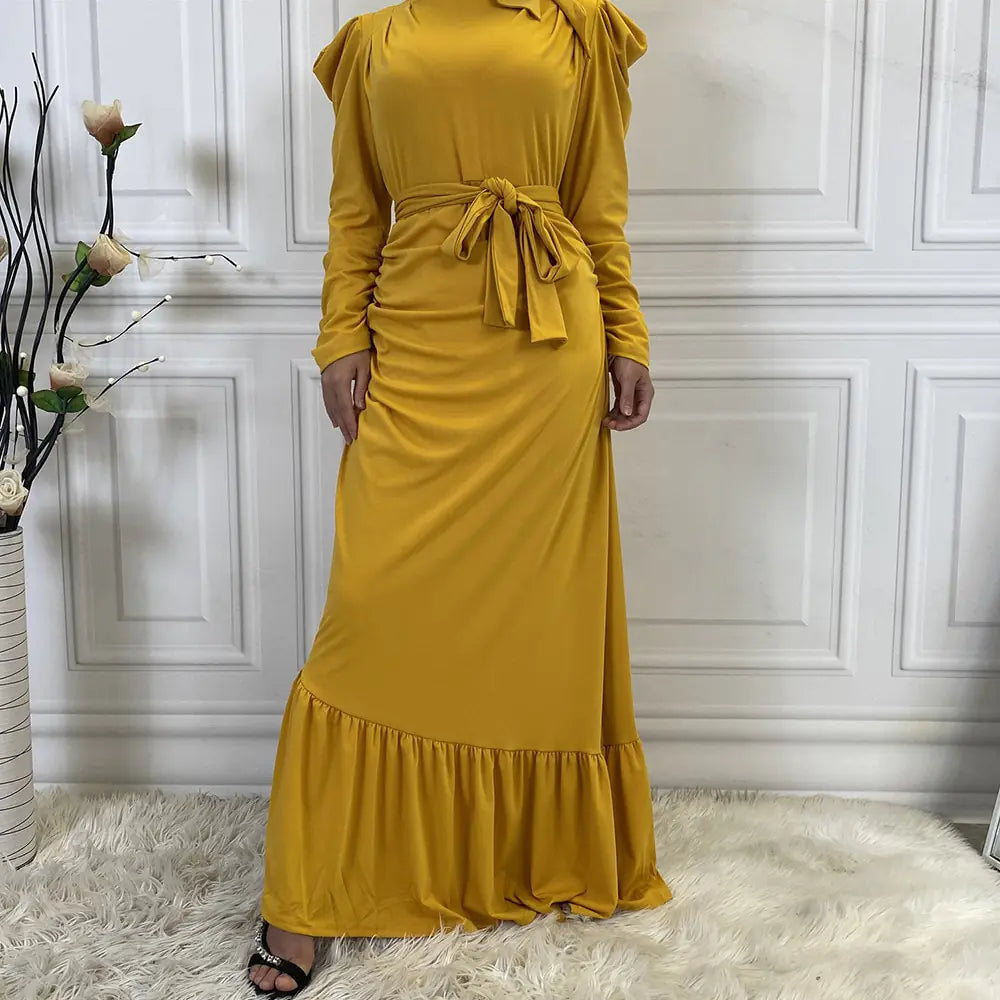 Muslim Dress with Asymmetrical Hem and Pleats