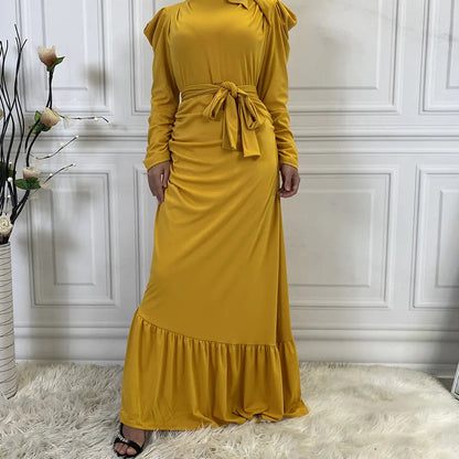 Muslim Dress with Asymmetrical Hem and Pleats
