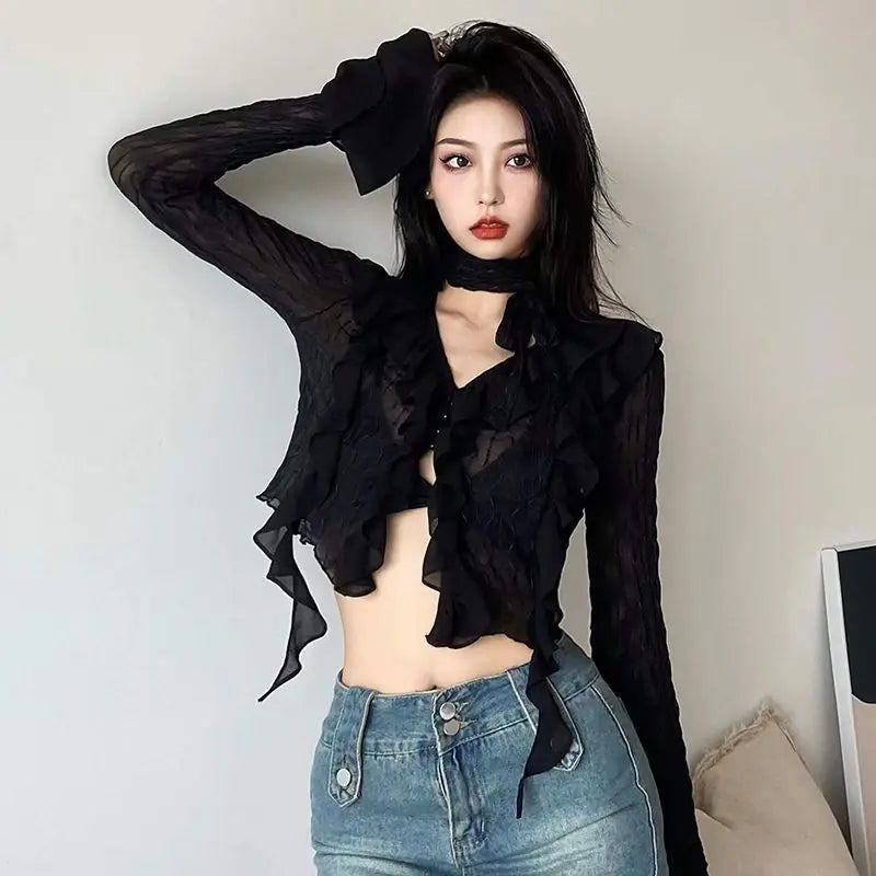 Floral Shirt, Layering Top, High Neck Lace Blouse