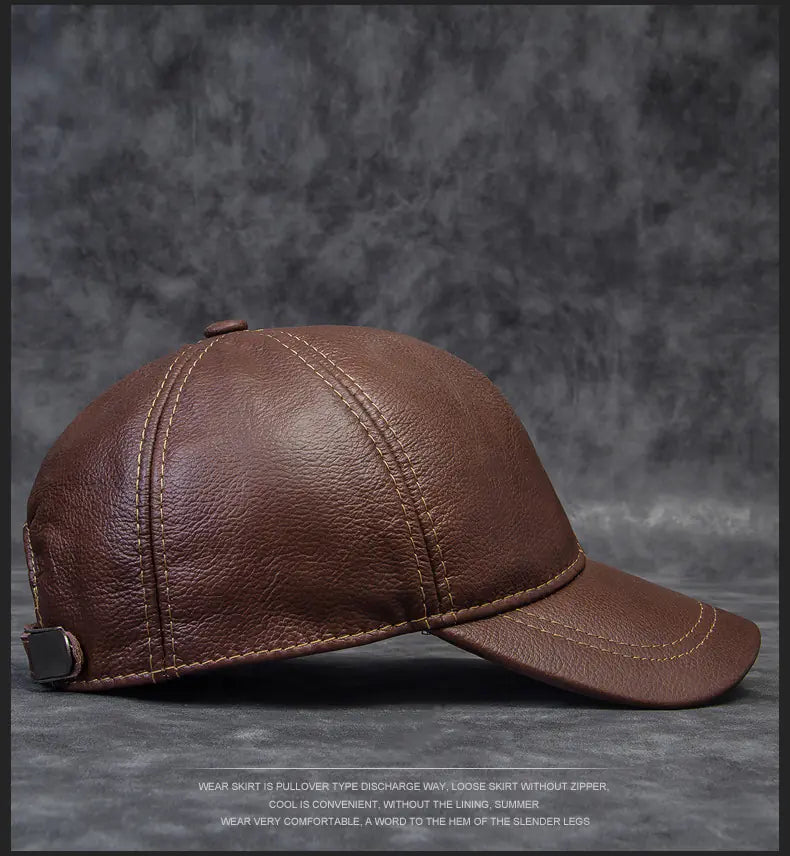 Spring Autumn Genuine Leather Baseball Cap for Men