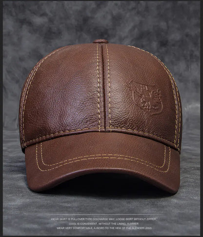 Spring Autumn Genuine Leather Baseball Cap for Men