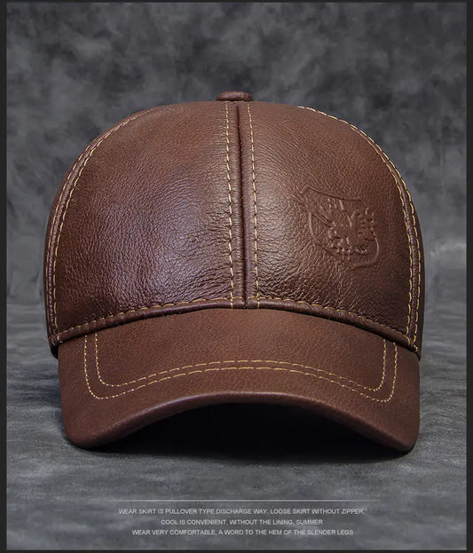 Spring Autumn Genuine Leather Baseball Cap for Men